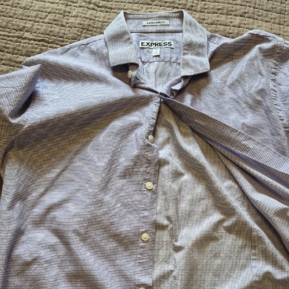 Express Men's Black and White Checkered Button Down Shirt